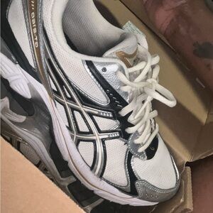 Asics White and Silver Athletic Sneakers